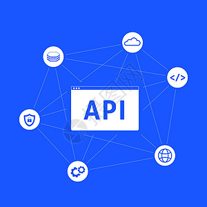 API - 应用程序编程接口; Api 网关建筑和集成设计平板设计矢量图标插图图片