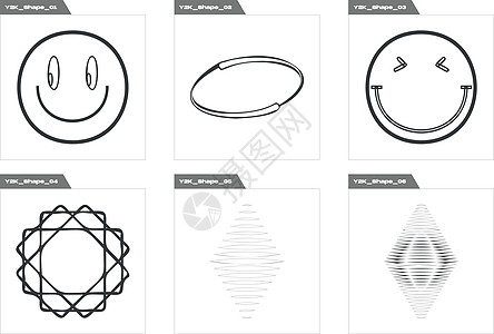 矢量图形资产集 用于设计的大型反向对象组 以 y2k 样式显示的物体圆圈收藏打印世纪月亮海报空间狂欢框架服饰图片