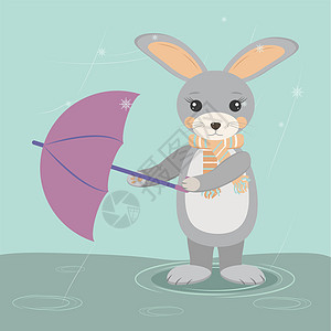 兔子握着雨伞风寒冷的潮湿图片