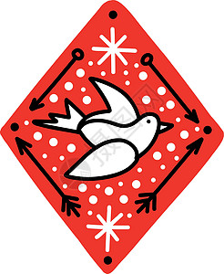 红钻石中和平的鸽子 用涂鸦风格插图图片