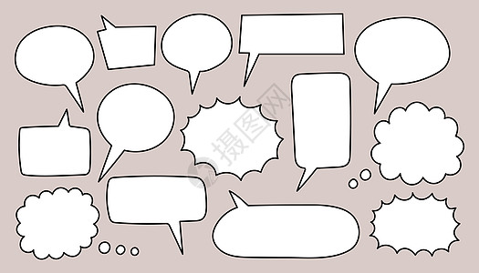 一组语音气泡文字 聊天框 信息框大纲卡通矢量设计 思维风格符号图片