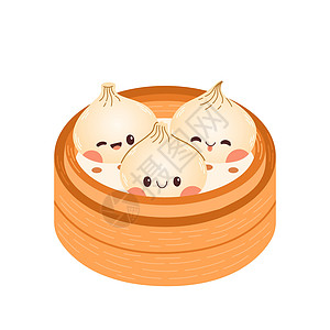 具有笑笑面的日本传统子 Kawaii 类食物矢量水饺小吃汤包餐厅午餐美食点心卡通片微笑饺子图片
