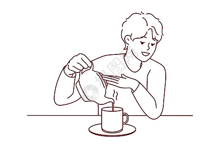 男人在杯中从茶水里倒茶仪式插图早餐饮料绘画厨具餐具男性桌子茶壶图片
