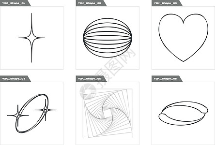 Y2K Trendy 几何后现代数字矢量组 图形装饰元素图案狂欢空间艺术海报几何学星星星形地球天空图片