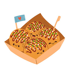 Takoyaki 矢量为食物 白色背景的Takoyaki可爱 文字自由空间食品文化小吃餐厅手绘插图章鱼美食海鲜卡通片图片