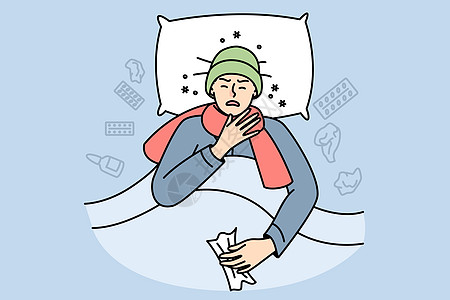 流鼻涕患有感冒 流感 喉咙痛或冠状病毒的病人设计图片