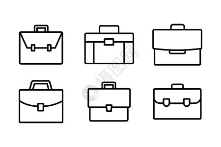 短写薄线图标集 线性样式象形图 在白色上隔离 手提箱 组合符号图片