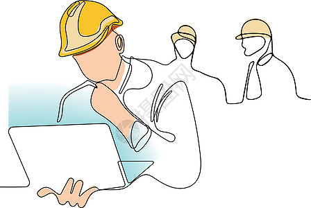 施工经理和工程师在工作人士建筑学单线承包商装修商业思考画线建筑厨师图片