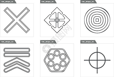 一套Y2K的矢量 大量收集抽象图形几何符号 用于设计现代T恤中叶插图月亮狂欢星星世纪海报火花金光框架图片