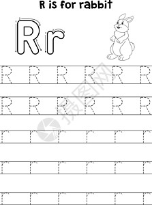 Rabbit 动物追踪信ABC 彩色页面 R学前班哺乳动物教育孩子工作簿填色彩页小兔子学校床单图片