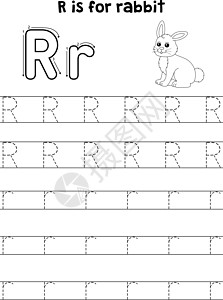 孩子扮演小兔子Rabbit 动物追踪信ABC 彩色页面 R学前班活动插图彩页哺乳动物床单学校痕迹写作图画书设计图片