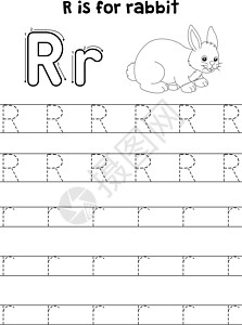 Rabbit 动物追踪信ABC 彩色页面 R绘画字母哺乳动物痕迹孩子野生动物染色幼儿园小兔子学校图片