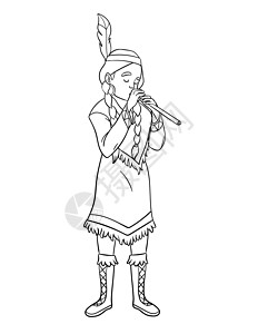 美洲土著印地安印第安人女孩玩长笛图片