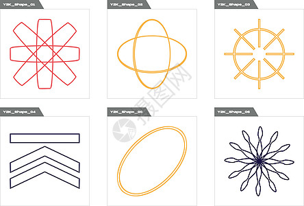 矢量的Y2K组 后向未来图形装饰品 注释模板 海报行星地球涂鸦横幅海浪狂欢几何学框架收藏星星图片
