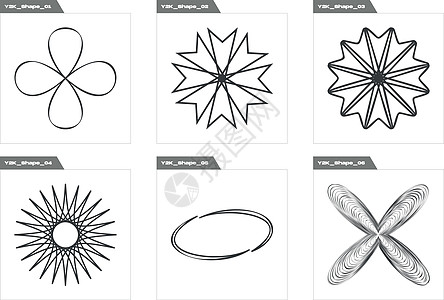 收集Y2K元素 趋势几何后现代数字 图形装饰要素艺术空间涂鸦月亮插图海报绘画横幅原子几何学图片