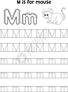 鼠动物追踪信件ABC 彩色页面 M孩子哺乳动物字母填色染色床单野生动物语言孩子们教育图片