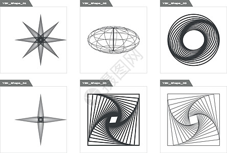 设计的复古未来主义元素 狂欢迷幻复古未来主义套装 平面极简主义图标空间绘画狂欢火花艺术技术涂鸦框架行星打印图片