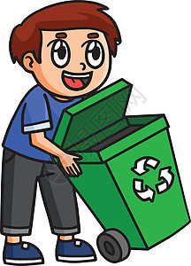 地球日日男孩持有垃圾罐卡通剪贴板图片