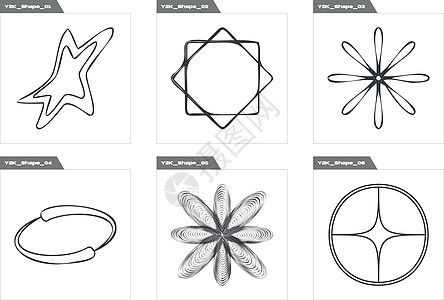 矢量的Y2K组 再进未来图形装饰品 现代抽象形式收藏狂欢服饰海浪艺术火花技术世界星星行星图片