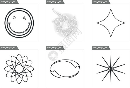 一套Y2K风格的物体矢量 大量收集抽象的图形几何符号 用于设计现代T恤技术星形火花海报空间狂欢图案艺术黑色服饰图片