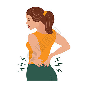 背痛的年轻可怜女人 健康与医学的概念 还有后背疼痛图片