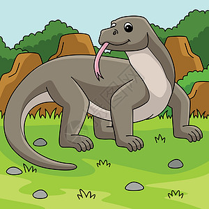 科莫多龙Komodo爬虫绘画蜥蜴艺术巨蜥异国儿童涂鸦热带动物图片