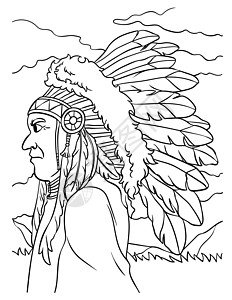 美洲原住民印地安印第安人头领彩色页面图片