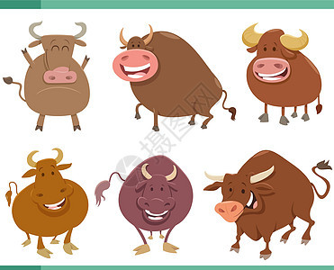 卡通有趣的牛牛养殖动物角色集背景图片