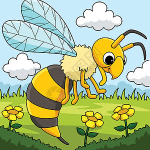 大黄蜂动物彩色漫画说明背景图片