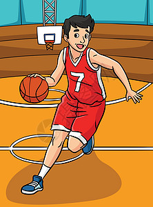 篮球运动彩色卡通插图背景图片