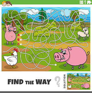 找到与卡通农场动物的游戏方式图片