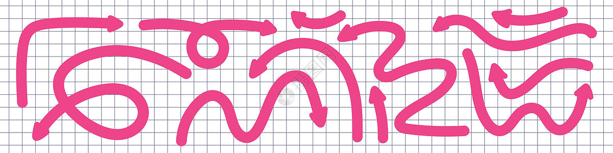 动态箭头图案 各种有趣的箭头扭曲粉红色线条元素 Quirky设计方向 平面矢量孤立插图图片