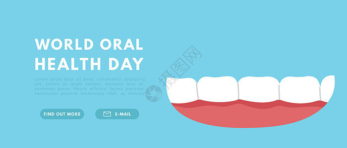 世界口腔健康日横幅 牙科卫生牙齿月 扁矢量隔离图示图片