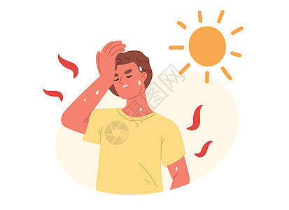 患有中热症状 出汗 高体温 脱水 过敏和头痛的年轻人 A 致病口腔不透 脑部缺水图片
