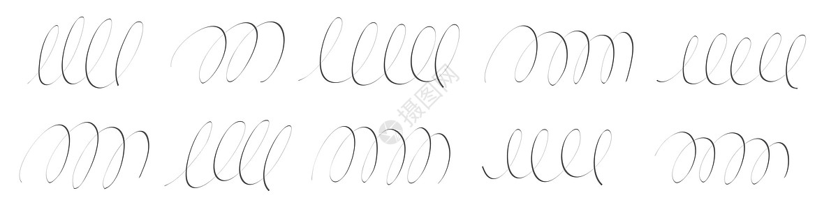 手画的 swirl 线 卷形书法装饰图案 在白色背景中孤立的矢量插图图片