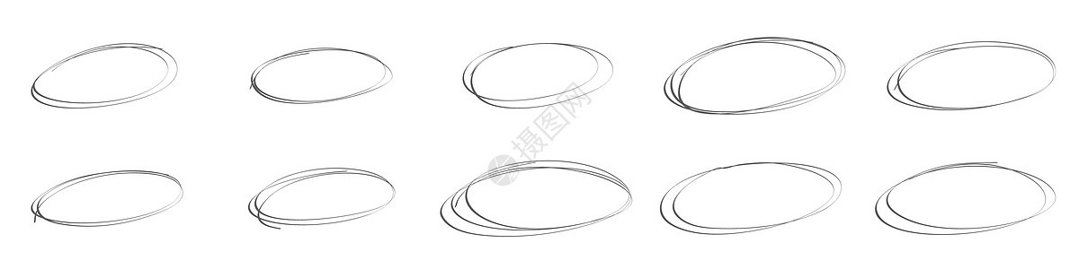 Doodle 风格下手画横形图案 用笔线划线来突出文字 元素孤立矢量插图铅笔手绘椭圆形条纹包围收藏卷曲组织中风草稿图片