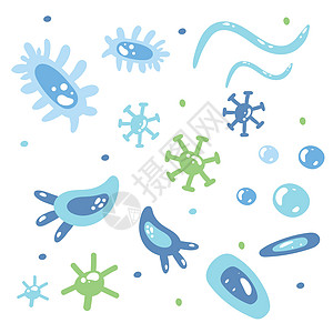 抽象细菌或细胞元素集 Cartoon儿童病媒图解图片