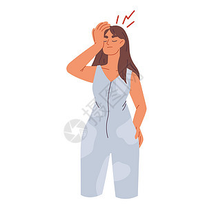 女人患有头痛 偏头痛和疲劳 病毒性疾病的症状 有疲倦或抑郁症状的女性 孤立的矢量图图片