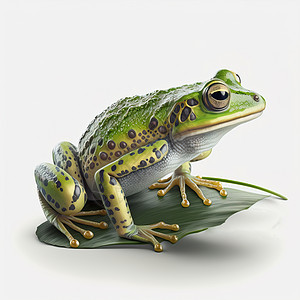 青蛙坐在一块孤立的百合板叶叶上的青蛙 3D化青蛙为白色背景图片