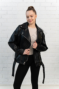 夹克背景服装时尚休闲黑色皮革风格隔离白色拉链服装设计图片