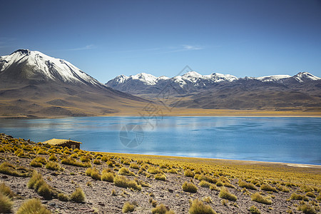 盐湖 绿宝石拉古纳米桑蒂 日出时的火山风景 阿塔卡马反射沙漠高原日落月亮橙子天空摄影公共公园地方图片