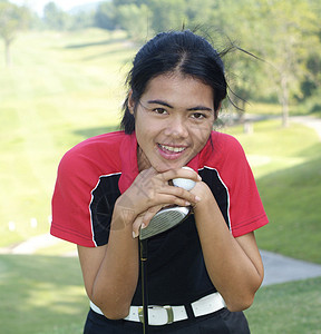 女性高尔夫球手女孩球道俱乐部女士闲暇运动微笑绿色小鸟游戏图片