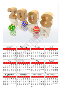 2008日历时间表日记金子插图工作公司绿色年度礼物红色图片