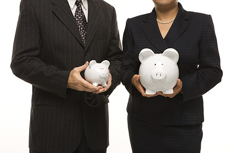 商务人士持有小猪银行亚裔储蓄人士性别两个人女性中年商业储备金经济学图片