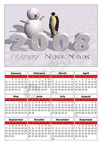 2008年日历工作企鹅年度礼物时间表日记公司会议图片