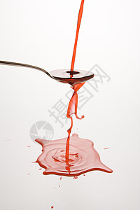 勺子和喷洒药治疗茶匙红色测量水坑餐具剂量药品卫生药物图片