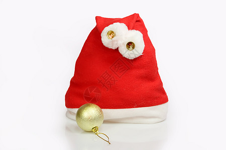 圣诞老人帽子白色传统雪橇季节垃圾绒球钟声红色背景图片