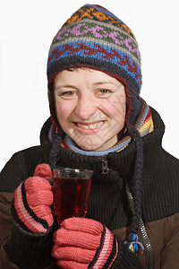 热饮杯子饮料女性女士手套围巾玻璃女孩图片
