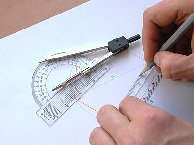 几何学统治者学校罗盘瞳孔桌子线条铅笔家庭作业圆规绘画背景图片