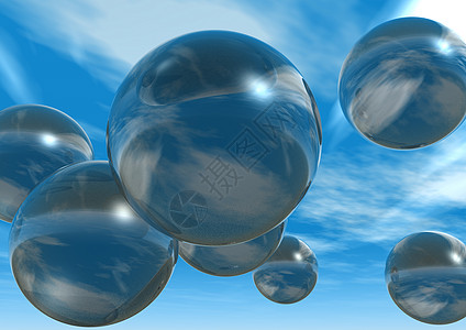 气泡折射天空玻璃嘶嘶声多云水疱液体反射圆形插图图片